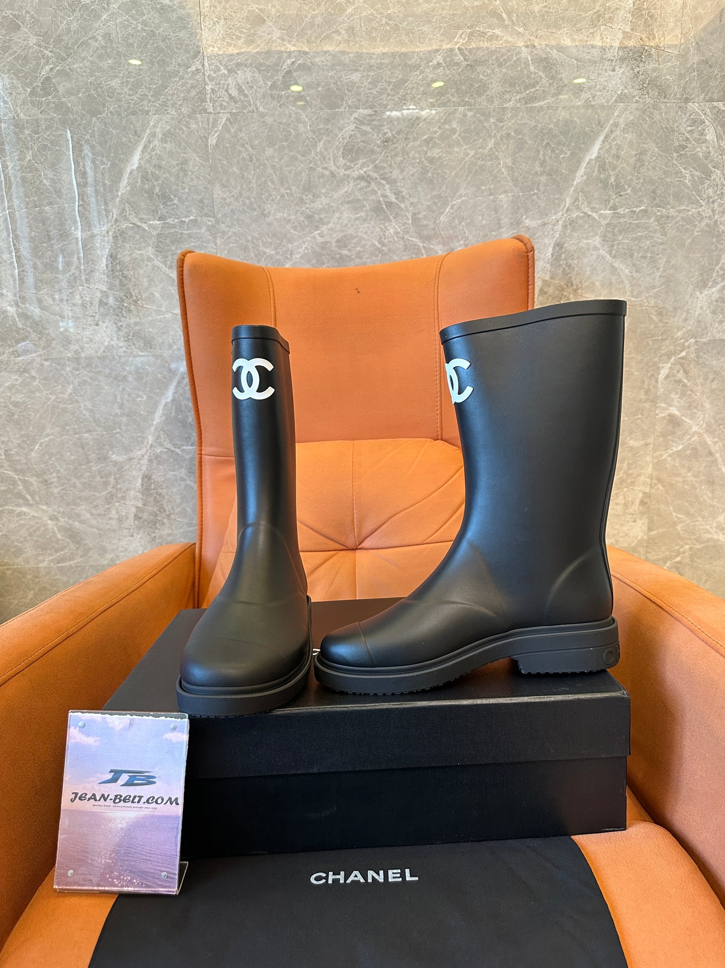 Chanel CC Logo Rubber Rain Boots Black