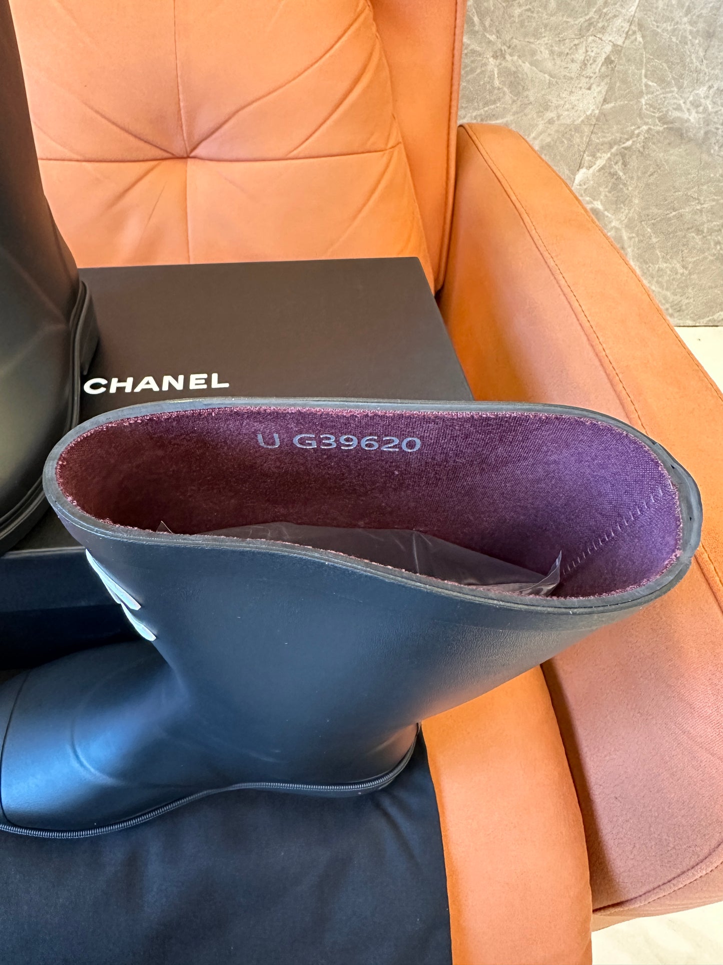 Chanel CC Logo Rubber Rain Boots Black