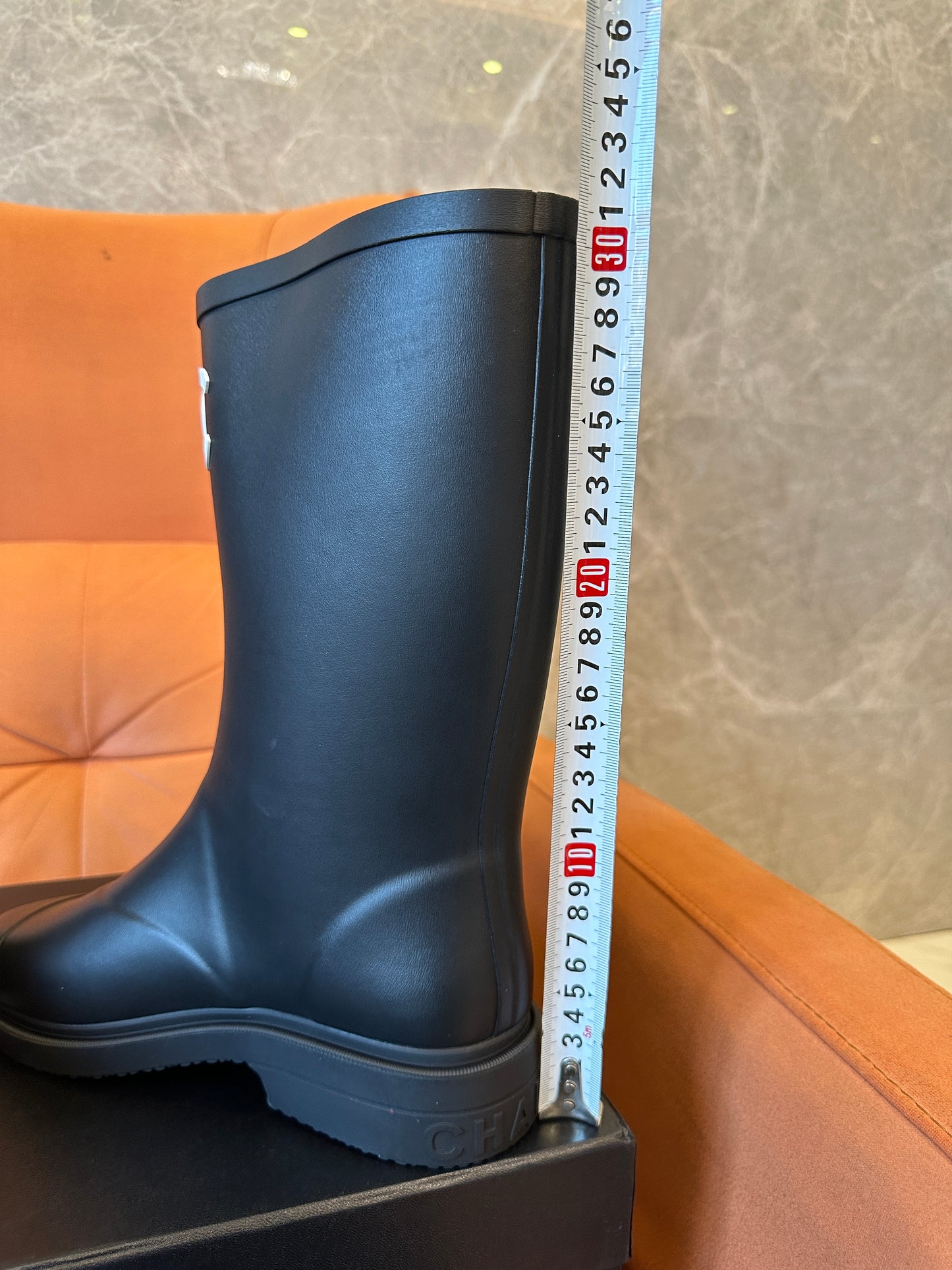 Chanel CC Logo Rubber Rain Boots Black