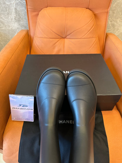 Chanel CC Logo Rubber Rain Boots Black