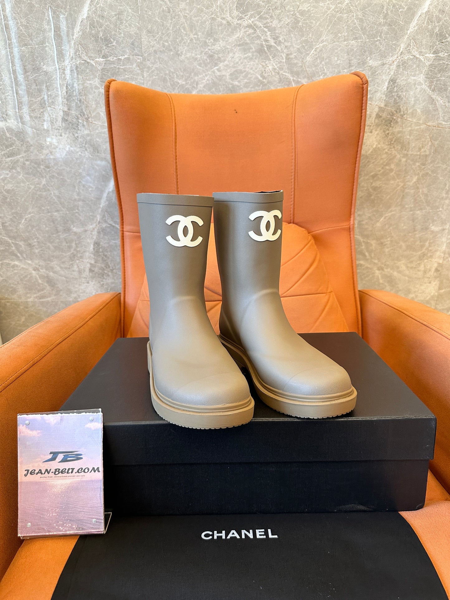 Chanel CC Logo Rubber Rain Boots – Taupe Grey
