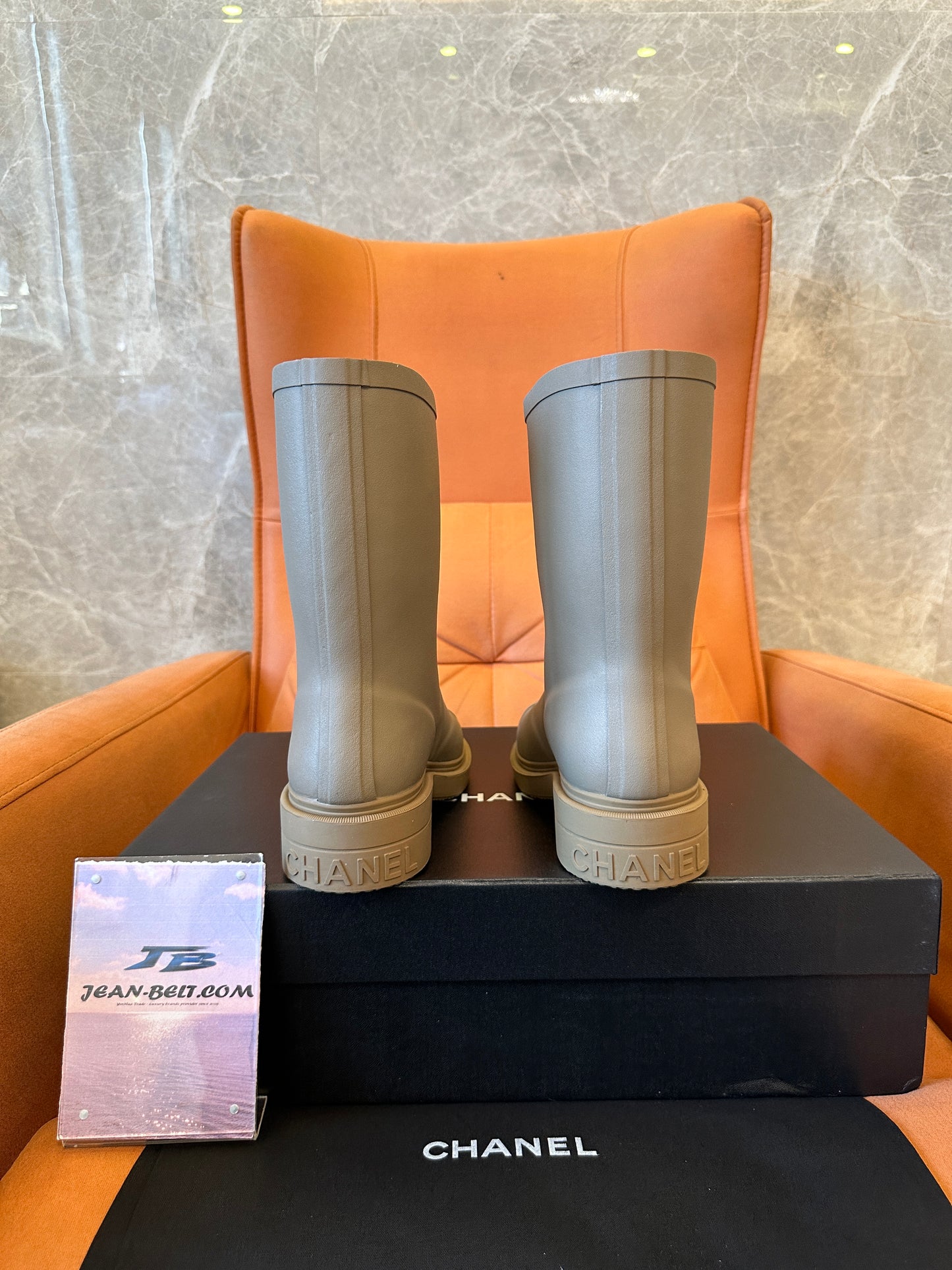Chanel CC Logo Rubber Rain Boots – Taupe Grey