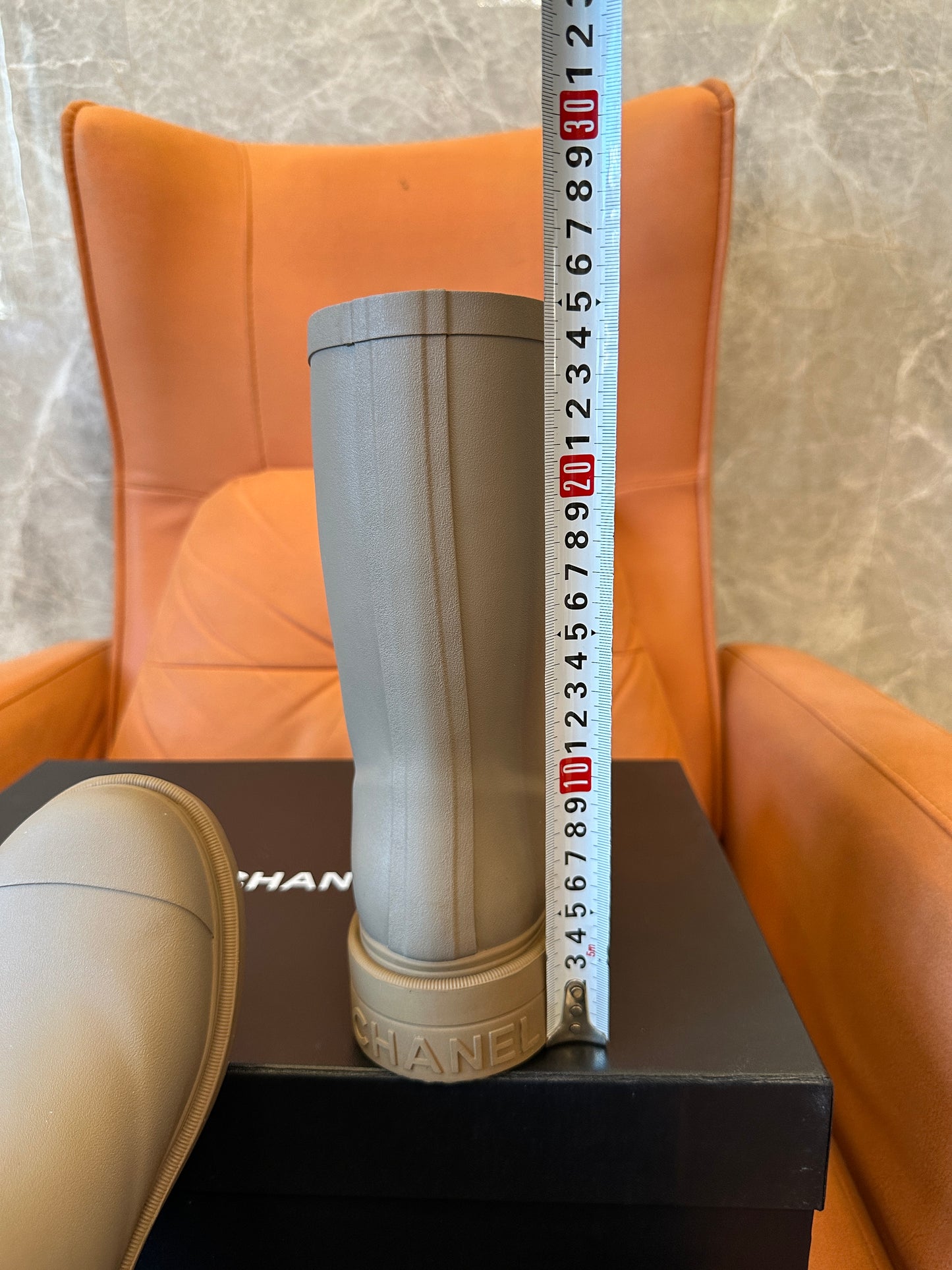 Chanel CC Logo Rubber Rain Boots – Taupe Grey
