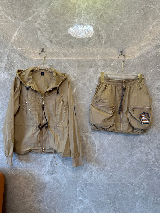 Louis Vuitton Lightweight Hooded Jacket & Cargo Skirt Set – Khaki