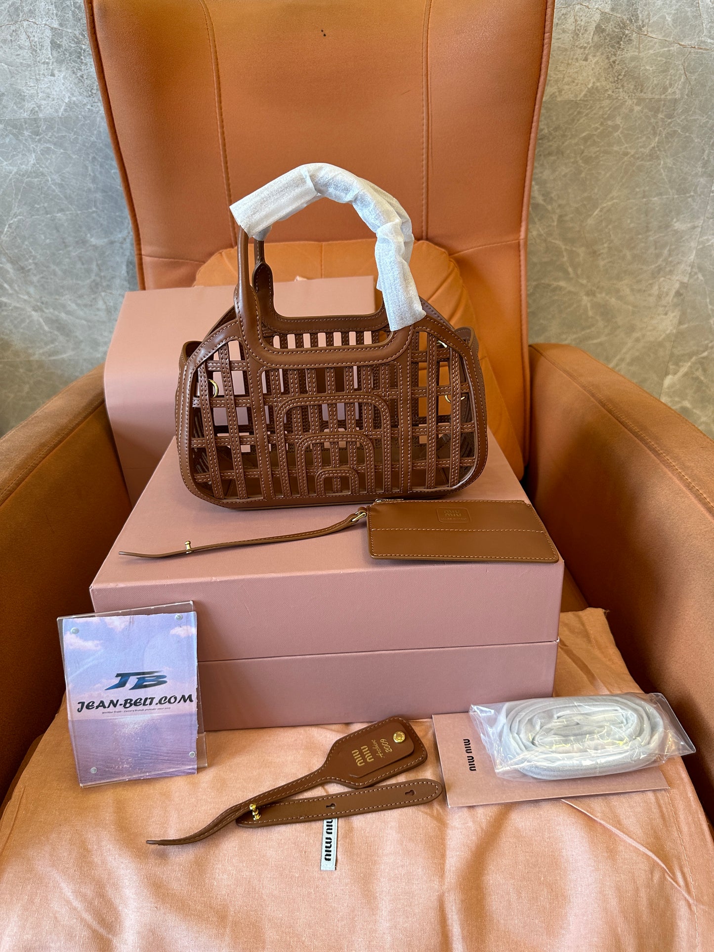 Miu Miu Brown Leather Woven Handbag