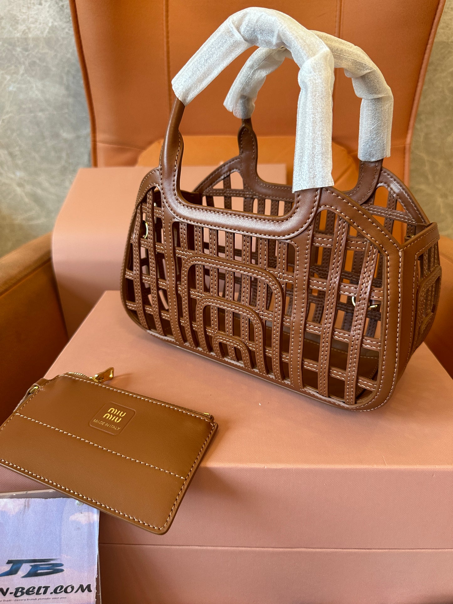 Miu Miu Brown Leather Woven Handbag