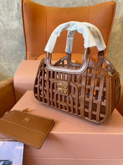 Miu Miu Brown Leather Woven Handbag