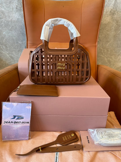 Miu Miu Brown Leather Woven Handbag