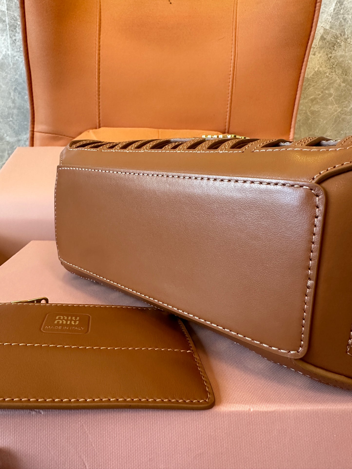 Miu Miu Brown Leather Woven Handbag