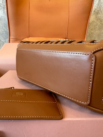 Miu Miu Brown Leather Woven Handbag