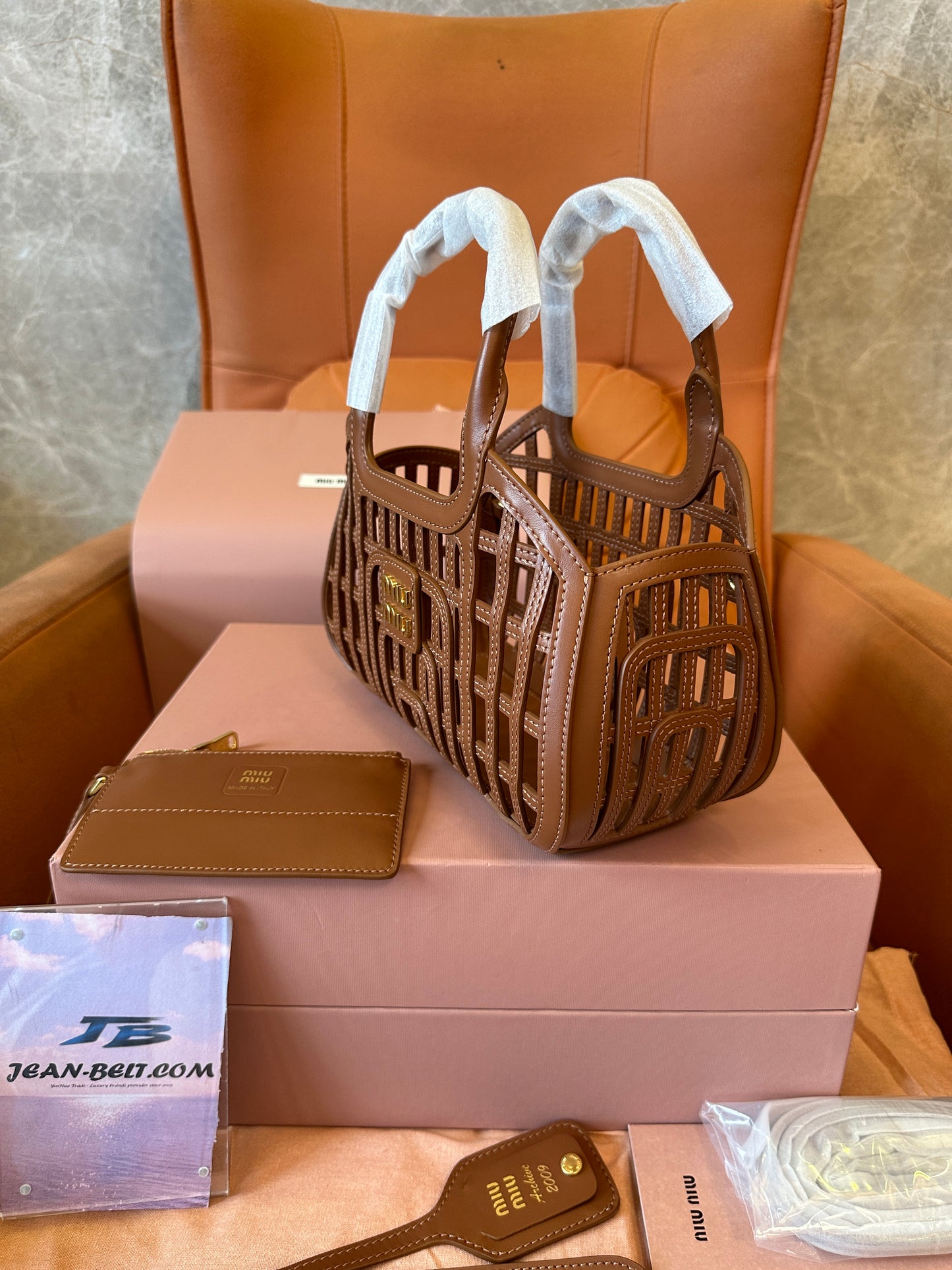 Miu Miu Brown Leather Woven Handbag