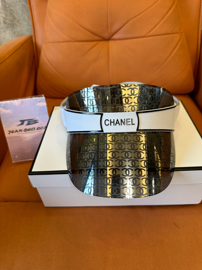 Chanel CC Monogram Transparent Visor Hat White