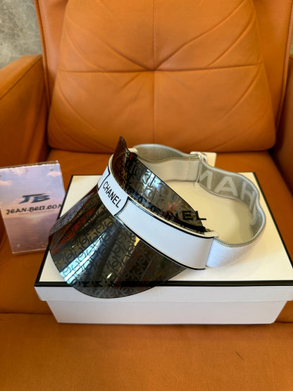 Chanel CC Monogram Transparent Visor Hat White