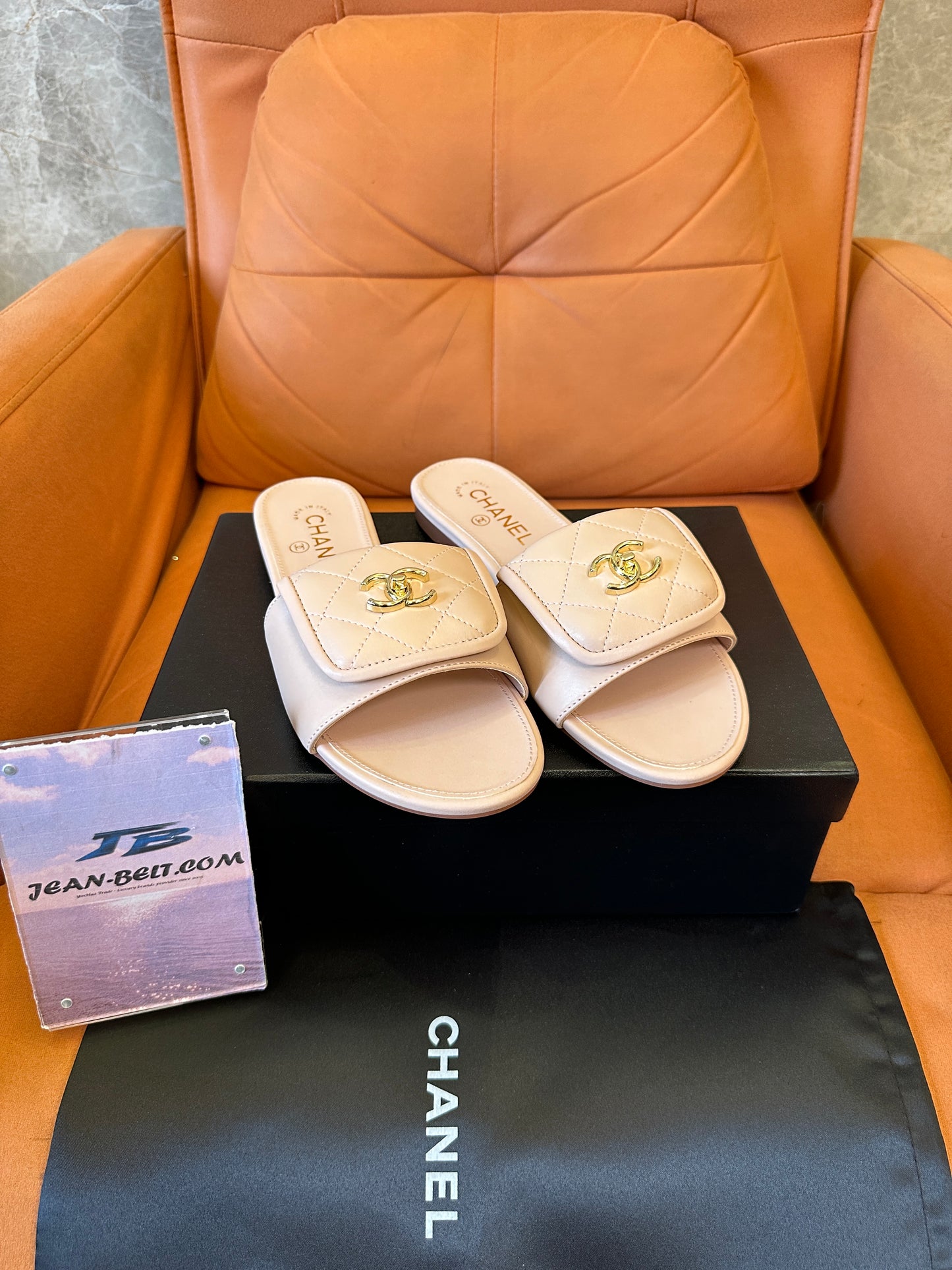 Chanel Quilted CC Leather Slide Sandals Light Pink