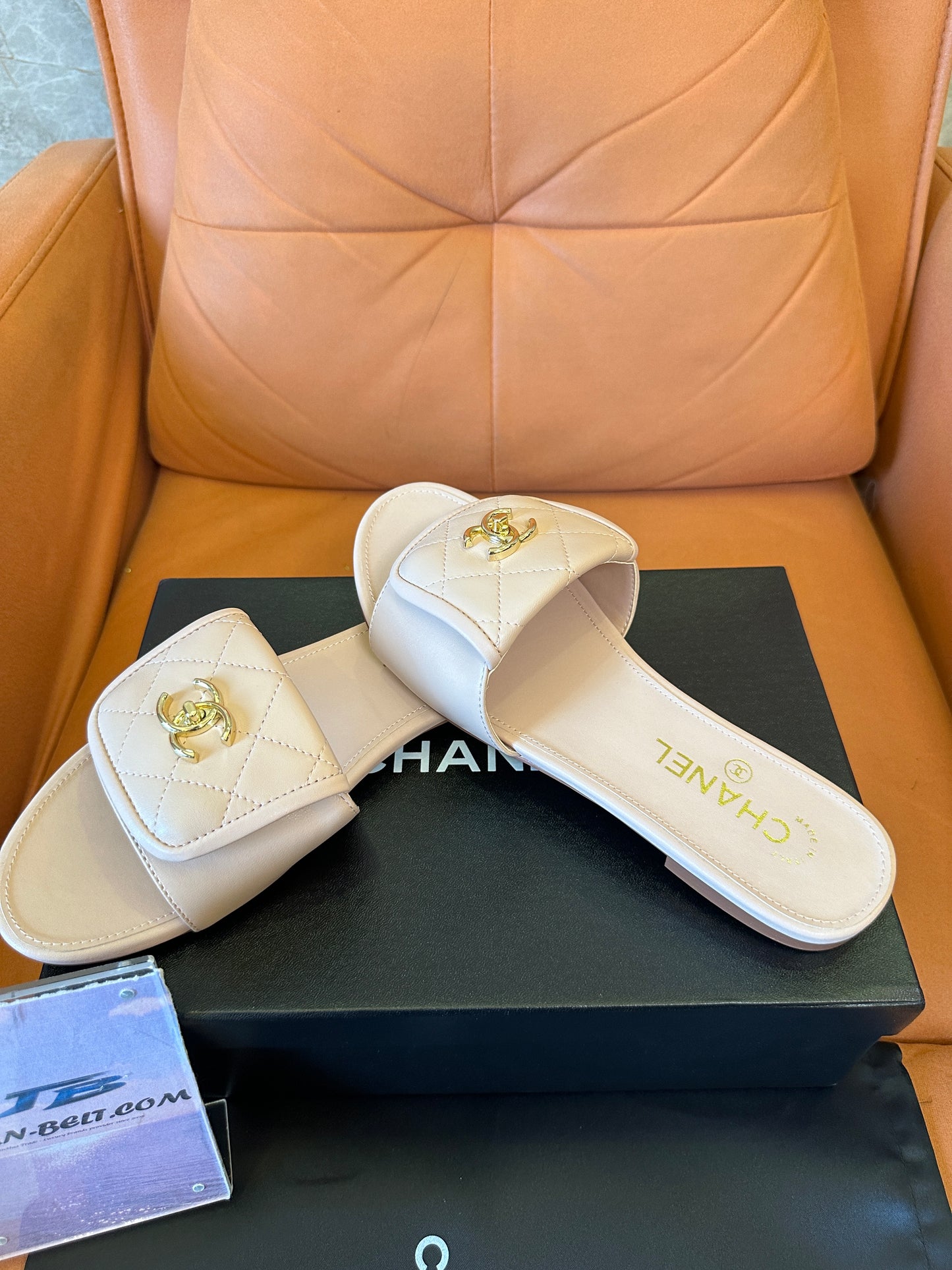 Chanel Quilted CC Leather Slide Sandals Light Pink