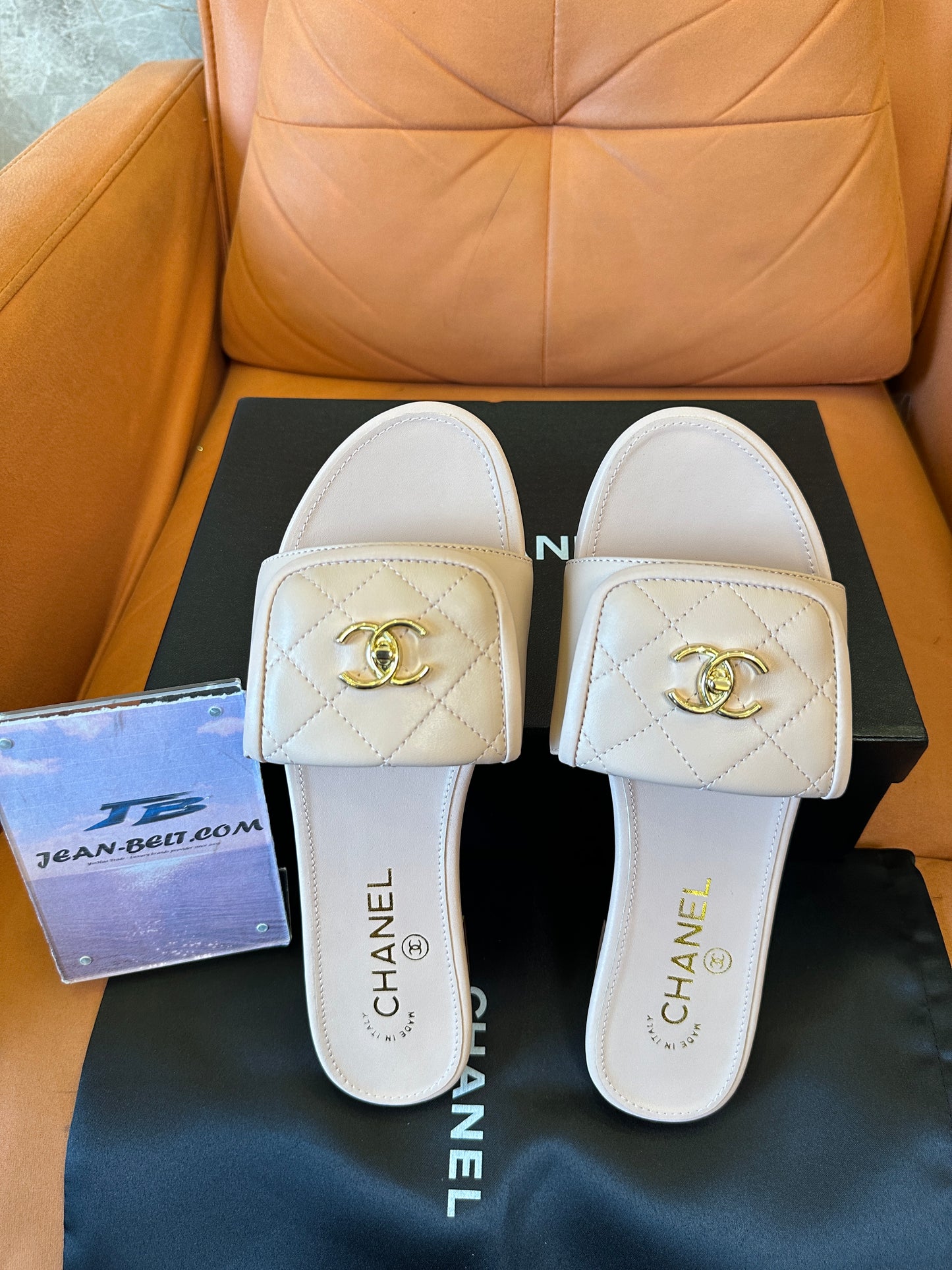 Chanel Quilted CC Leather Slide Sandals Light Pink