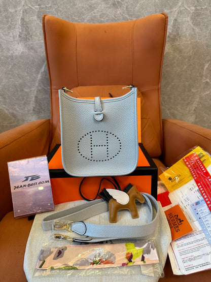 Hermès Evelyne Mini Leather Crossbody Bag Grey
