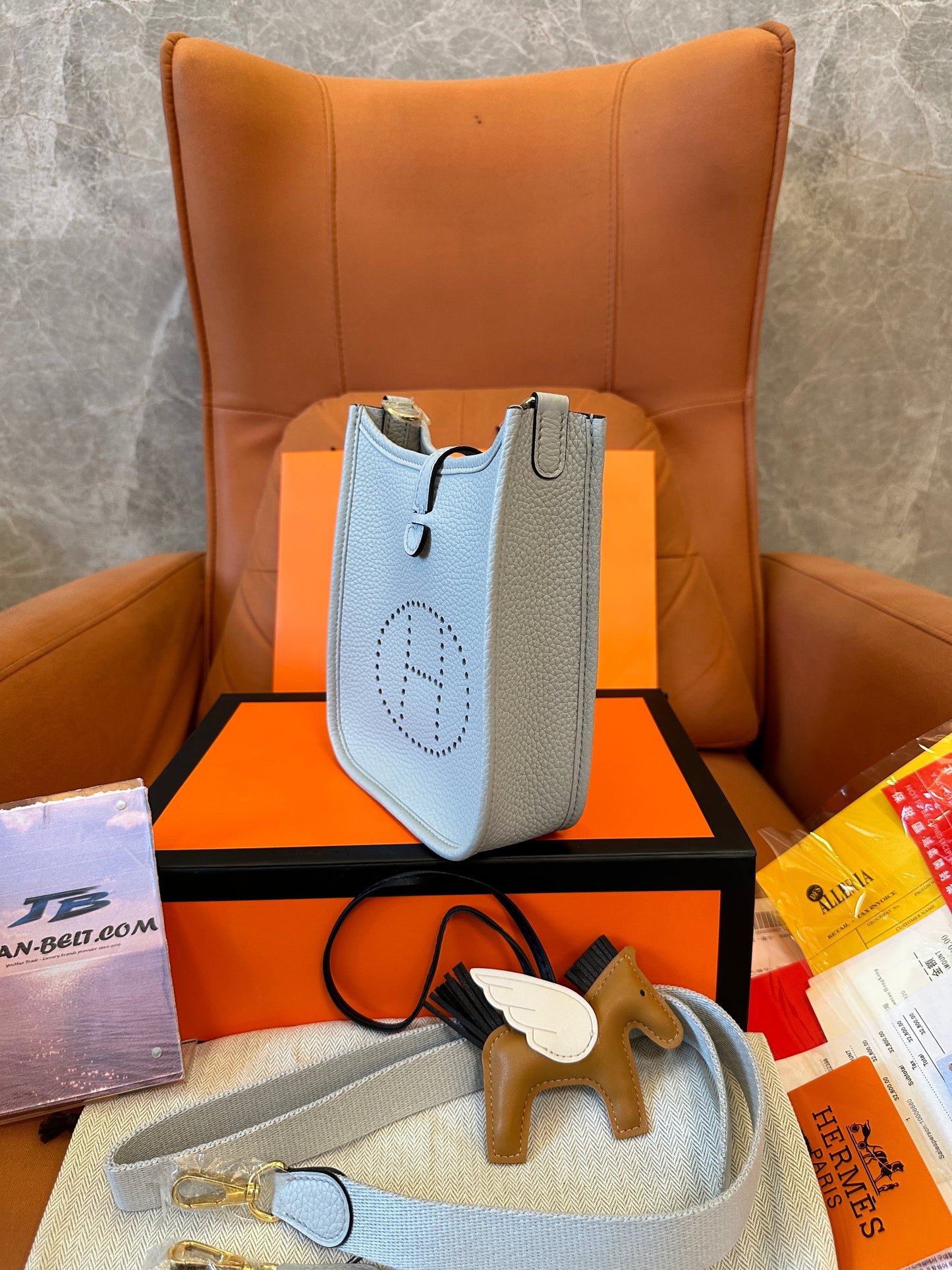Hermès Evelyne Mini Leather Crossbody Bag Grey