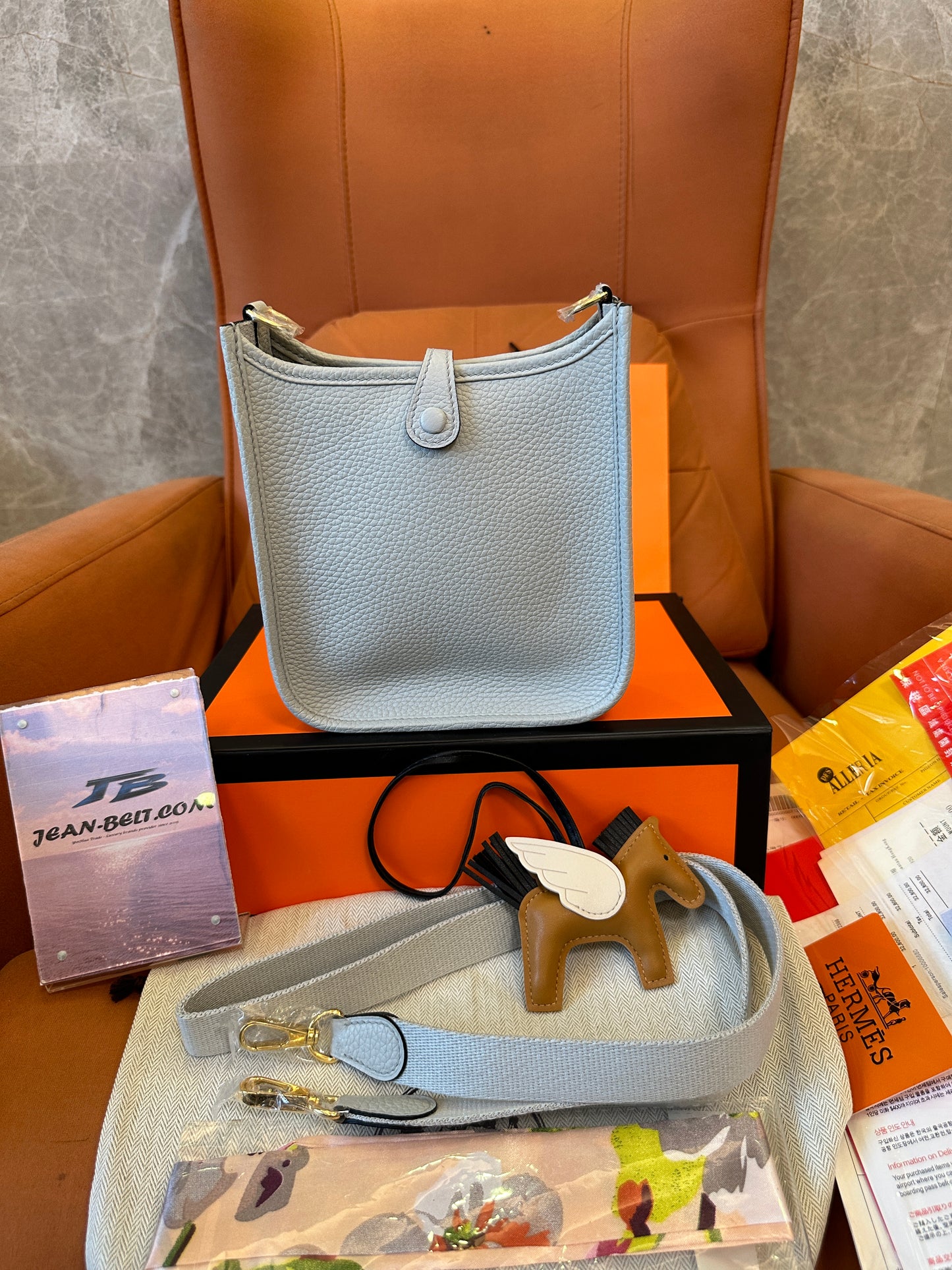 Hermès Evelyne Mini Leather Crossbody Bag Grey