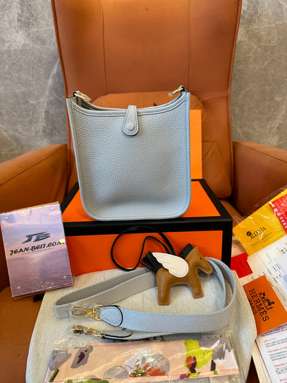 Hermès Evelyne Mini Leather Crossbody Bag Grey