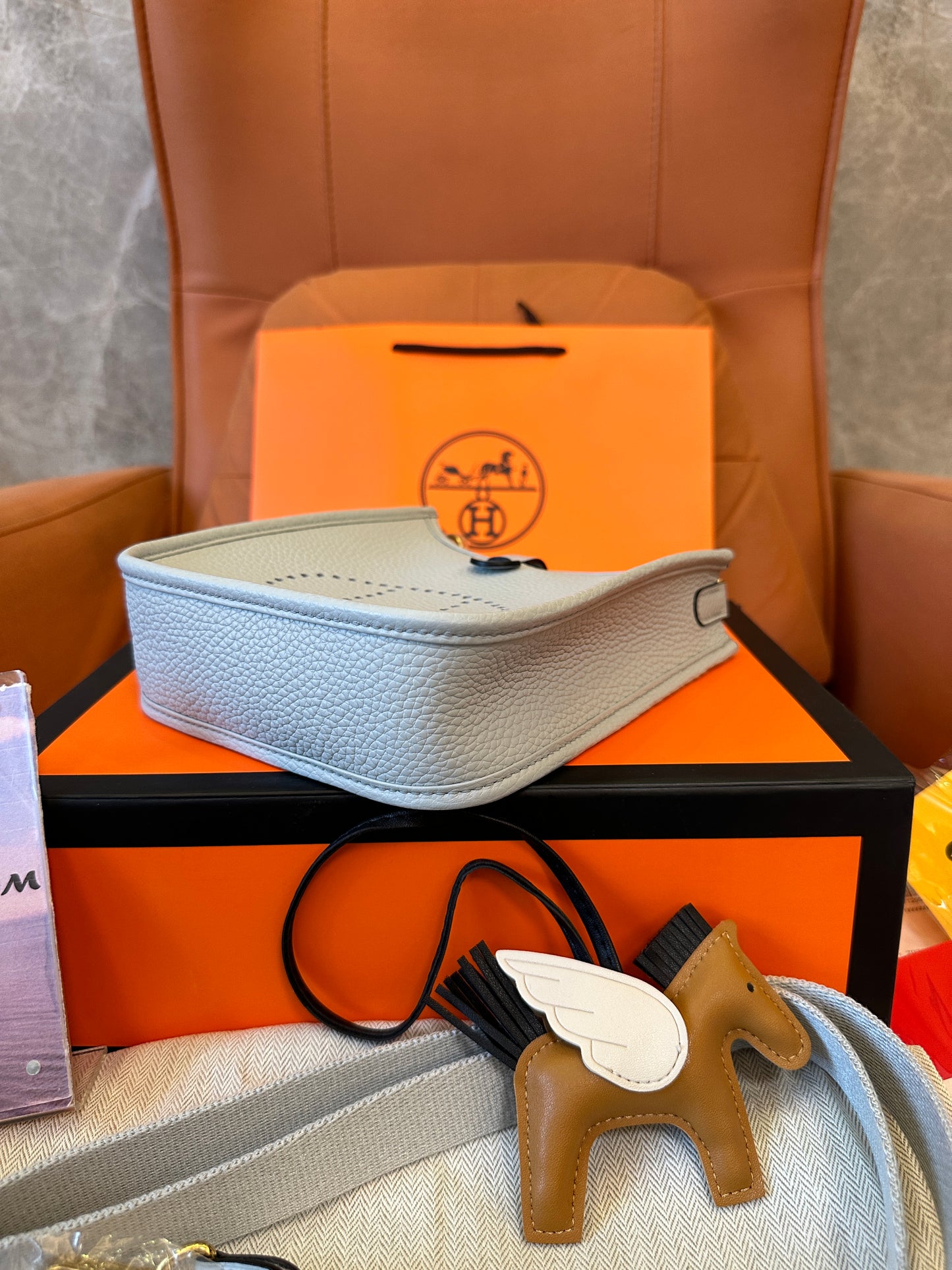Hermès Evelyne Mini Leather Crossbody Bag Grey