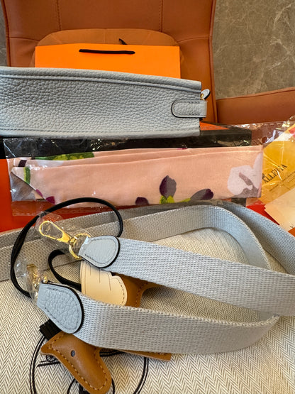 Hermès Evelyne Mini Leather Crossbody Bag Grey