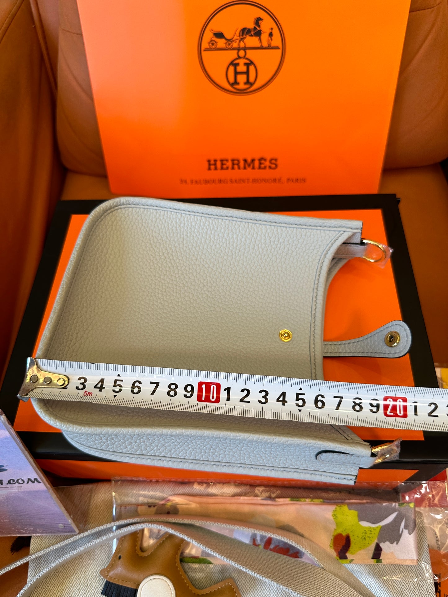 Hermès Evelyne Mini Leather Crossbody Bag Grey