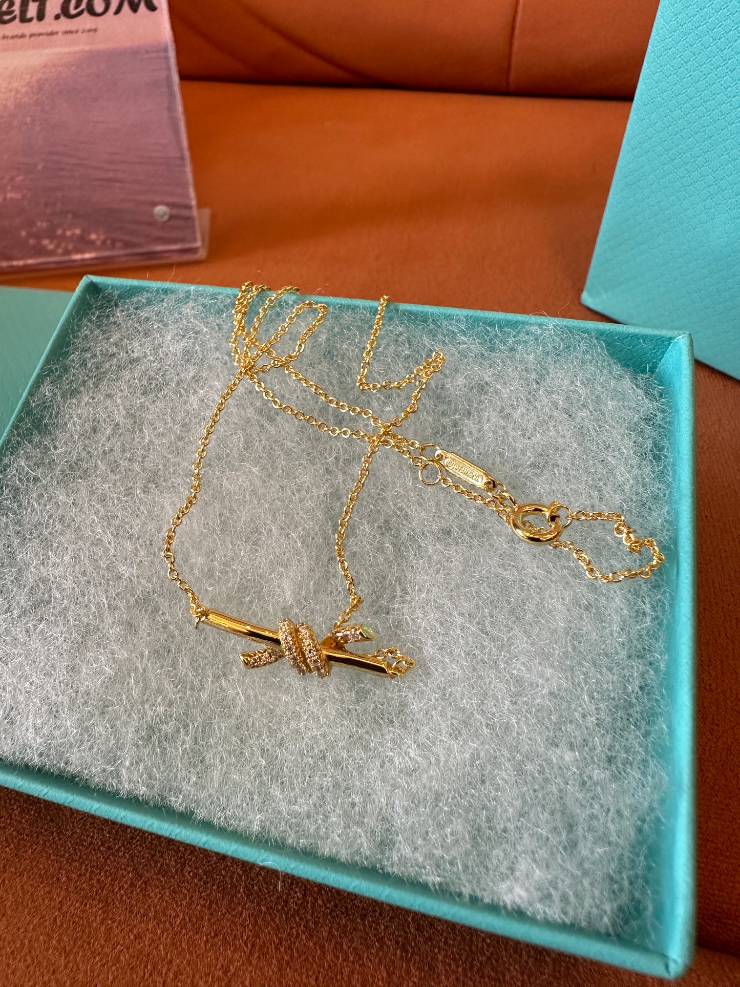 Tiffany & Co. Gold Knot Bar Pendant Necklace