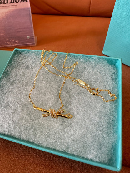 Tiffany & Co. Gold Knot Bar Pendant Necklace