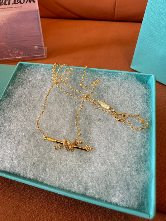 Tiffany & Co. Gold Knot Bar Pendant Necklace