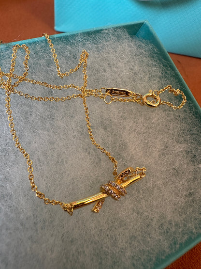 Tiffany & Co. Gold Knot Bar Pendant Necklace
