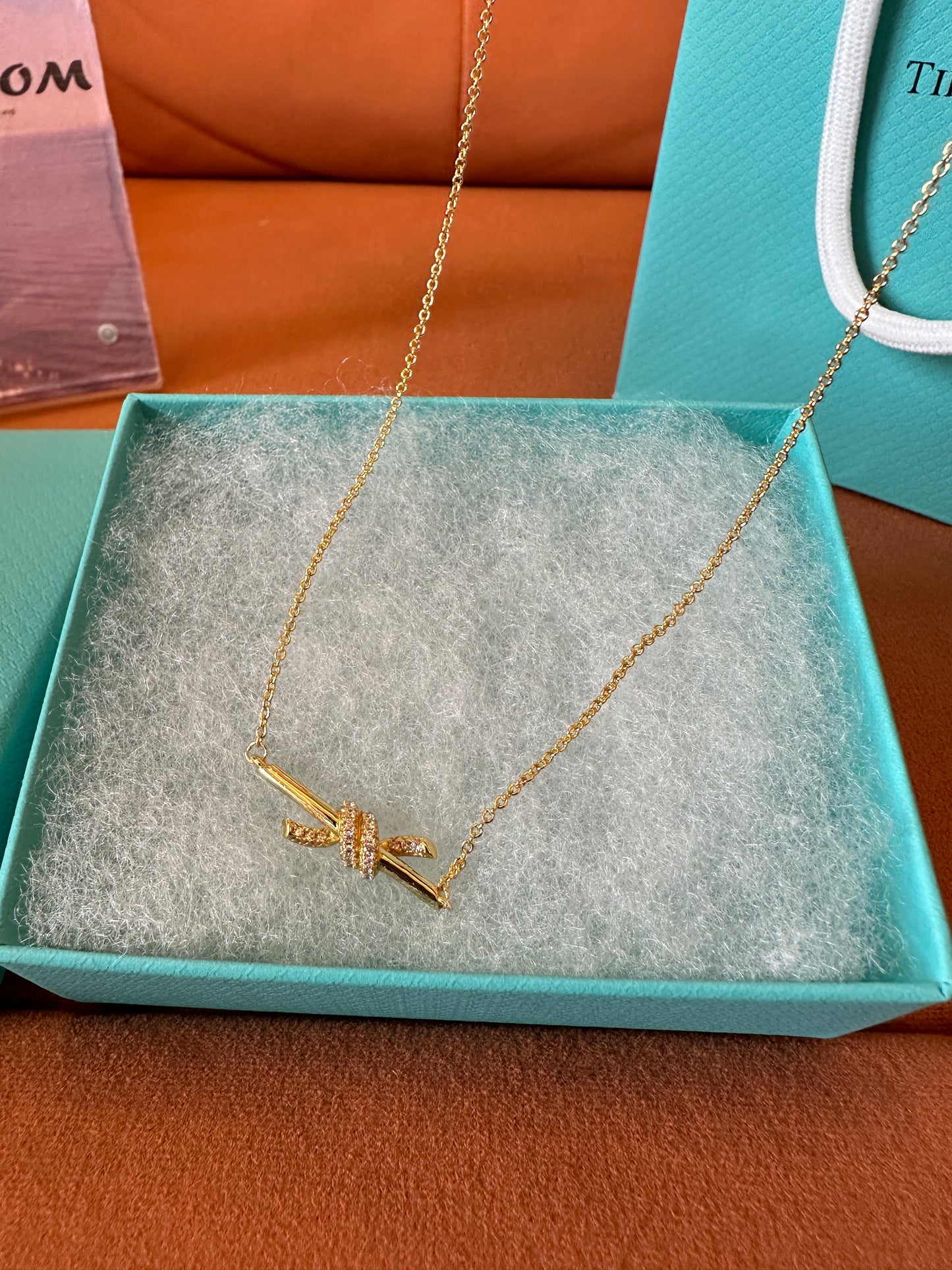 Tiffany & Co. Gold Knot Bar Pendant Necklace