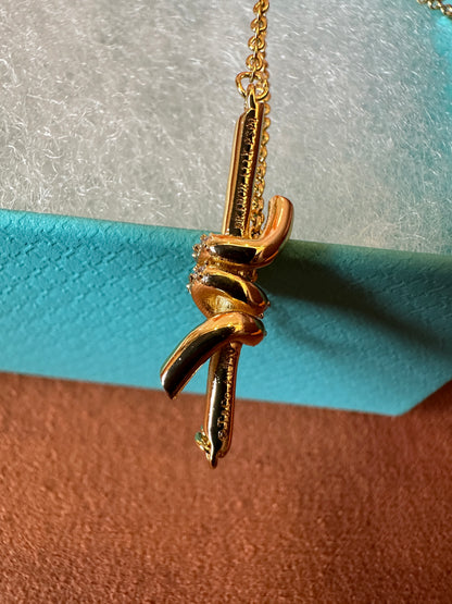 Tiffany & Co. Gold Knot Bar Pendant Necklace