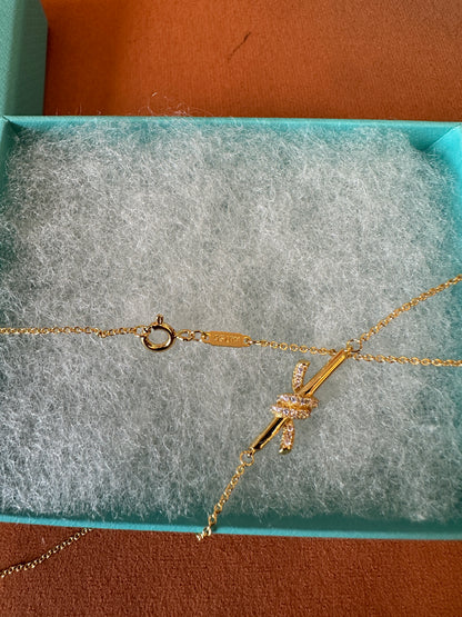 Tiffany & Co. Gold Knot Bar Pendant Necklace