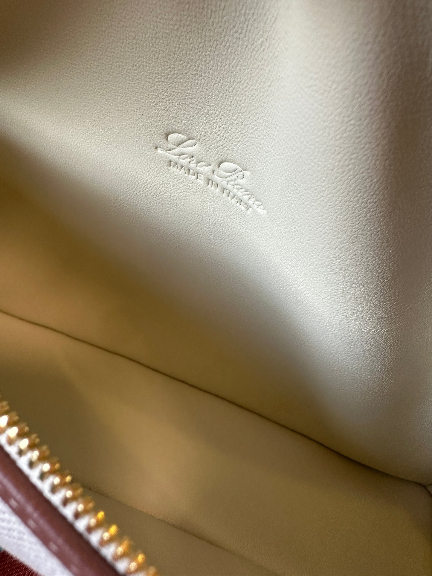 Loro Piana canvas zipper clutch bag – ivory beige with leather trim