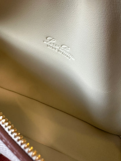 Loro Piana canvas zipper clutch bag – ivory beige with leather trim