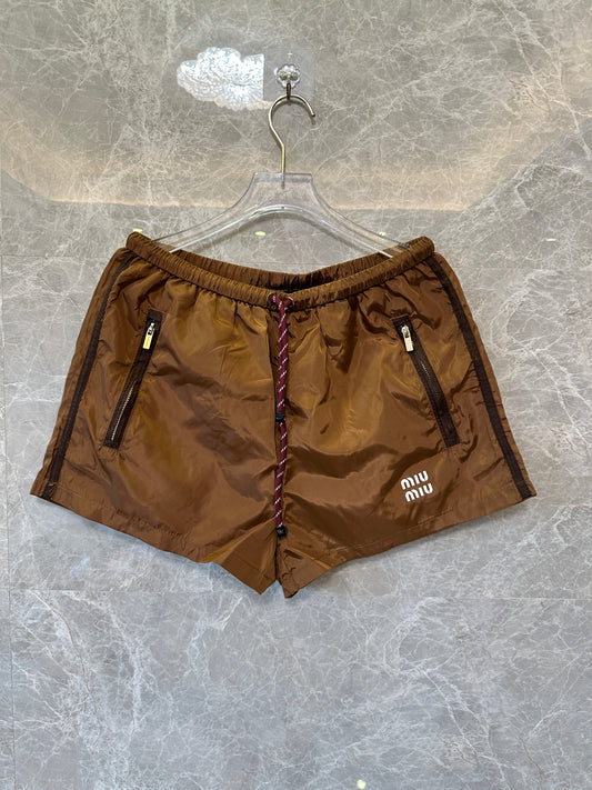 Miu Miu Brown Nylon Drawstring Shorts