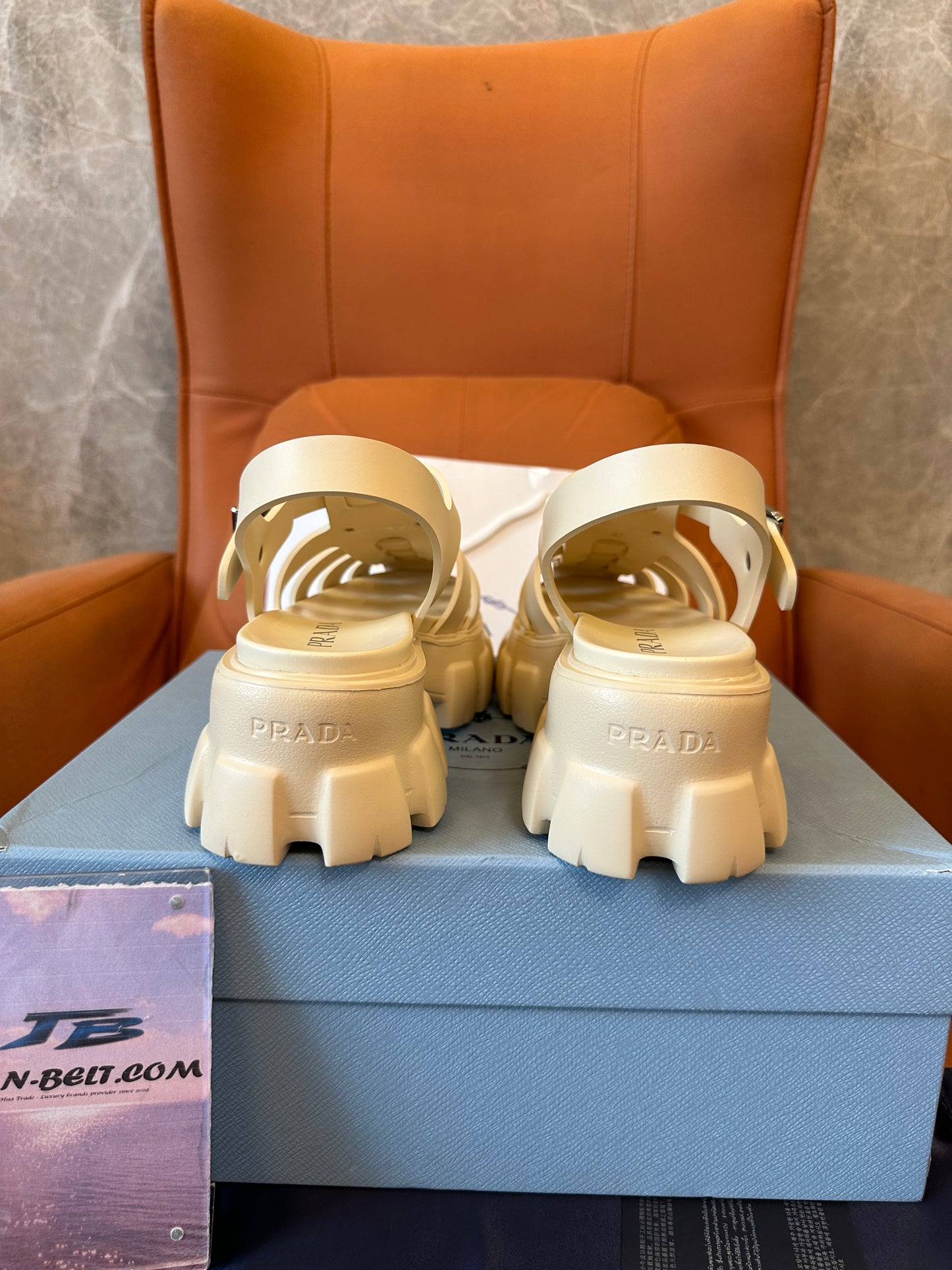 Prada Monolith Caged Leather Sandals Ivory Beige