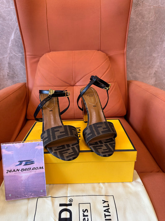 Fendi FF Logo Heeled Sandals Brown