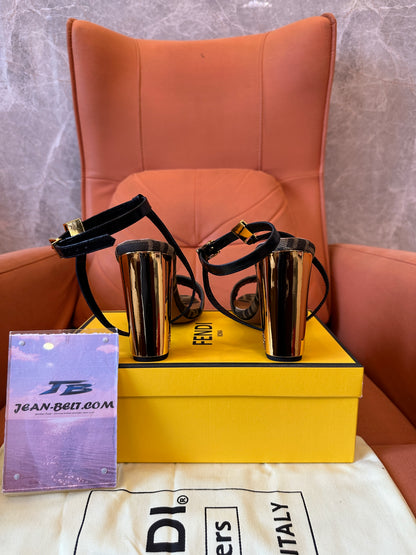 Fendi FF Logo Heeled Sandals Brown