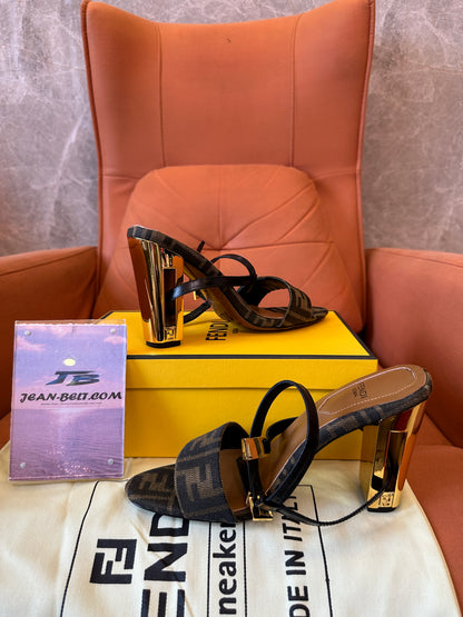 Fendi FF Logo Heeled Sandals Brown
