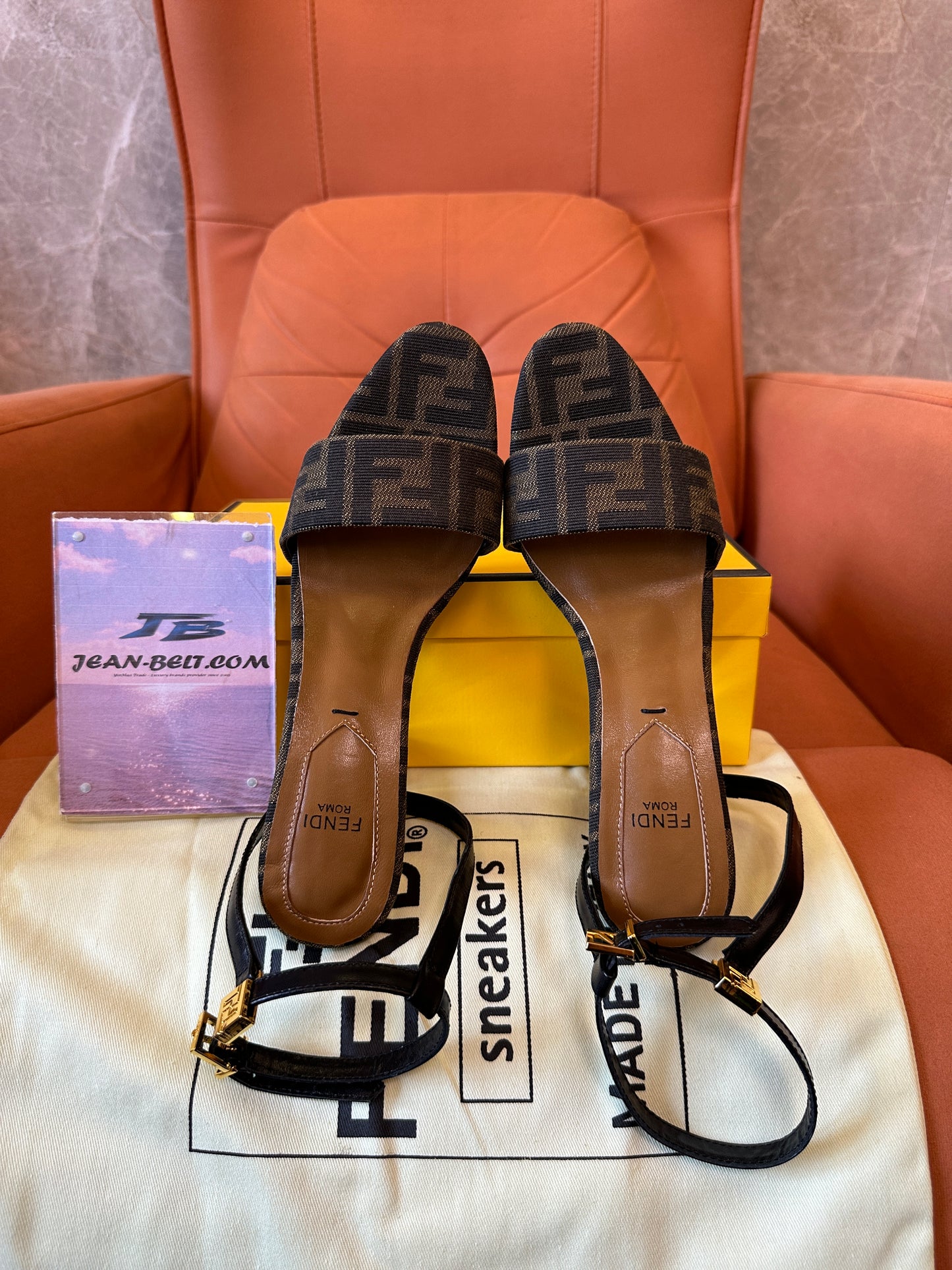Fendi FF Logo Heeled Sandals Brown