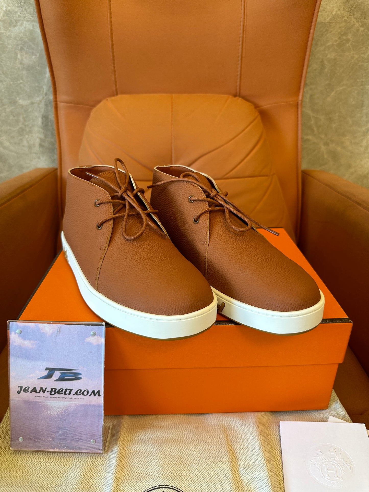 Hermès Togo leather “H” Chukka sneaker in marron
