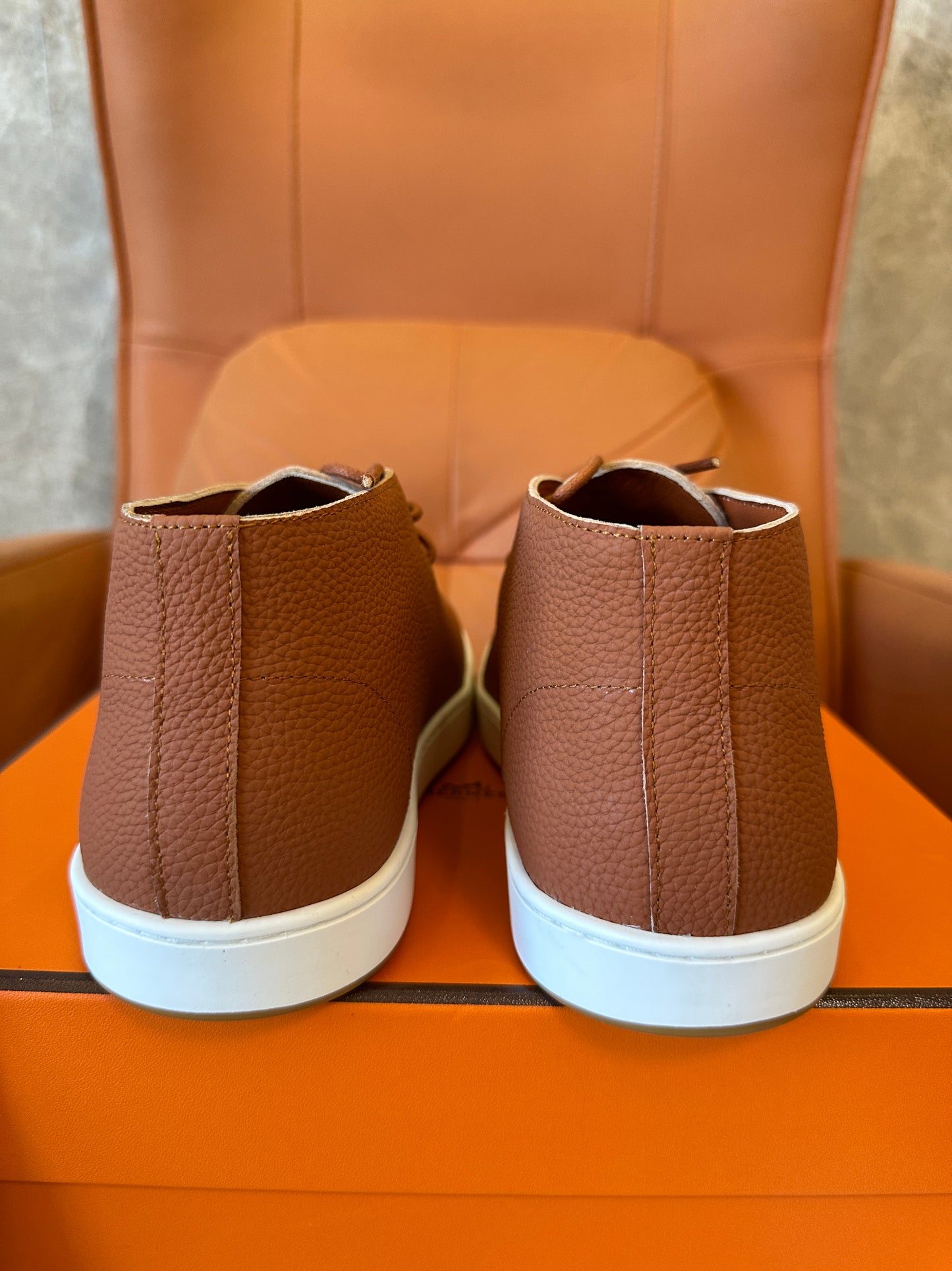 Hermès Togo leather “H” Chukka sneaker in marron