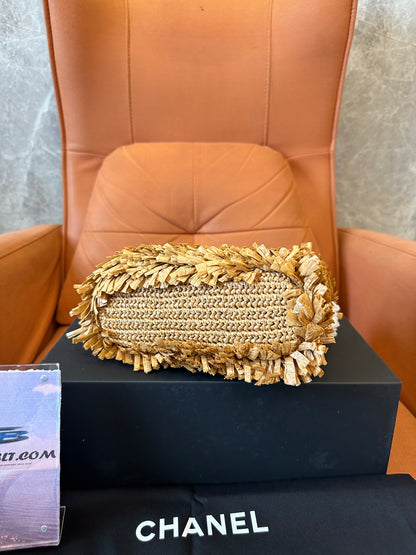 Chanel Raffia Fringe Mini Top Handle Bag Natural