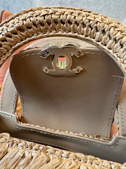 Chanel Raffia Fringe Mini Top Handle Bag Natural