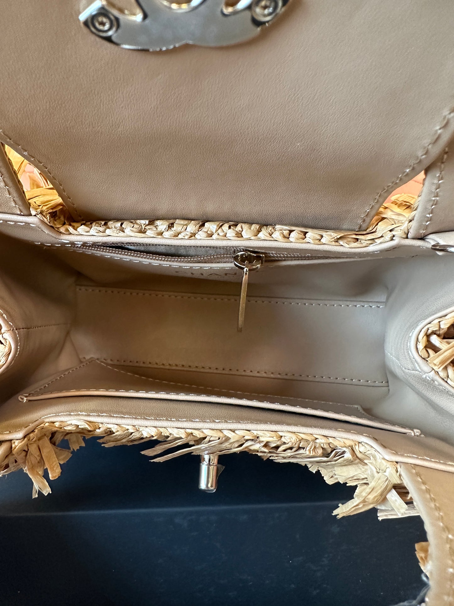 Chanel Raffia Fringe Mini Top Handle Bag Natural