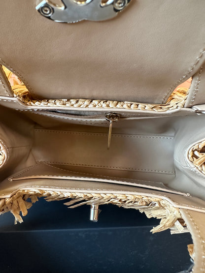 Chanel Raffia Fringe Mini Top Handle Bag Natural