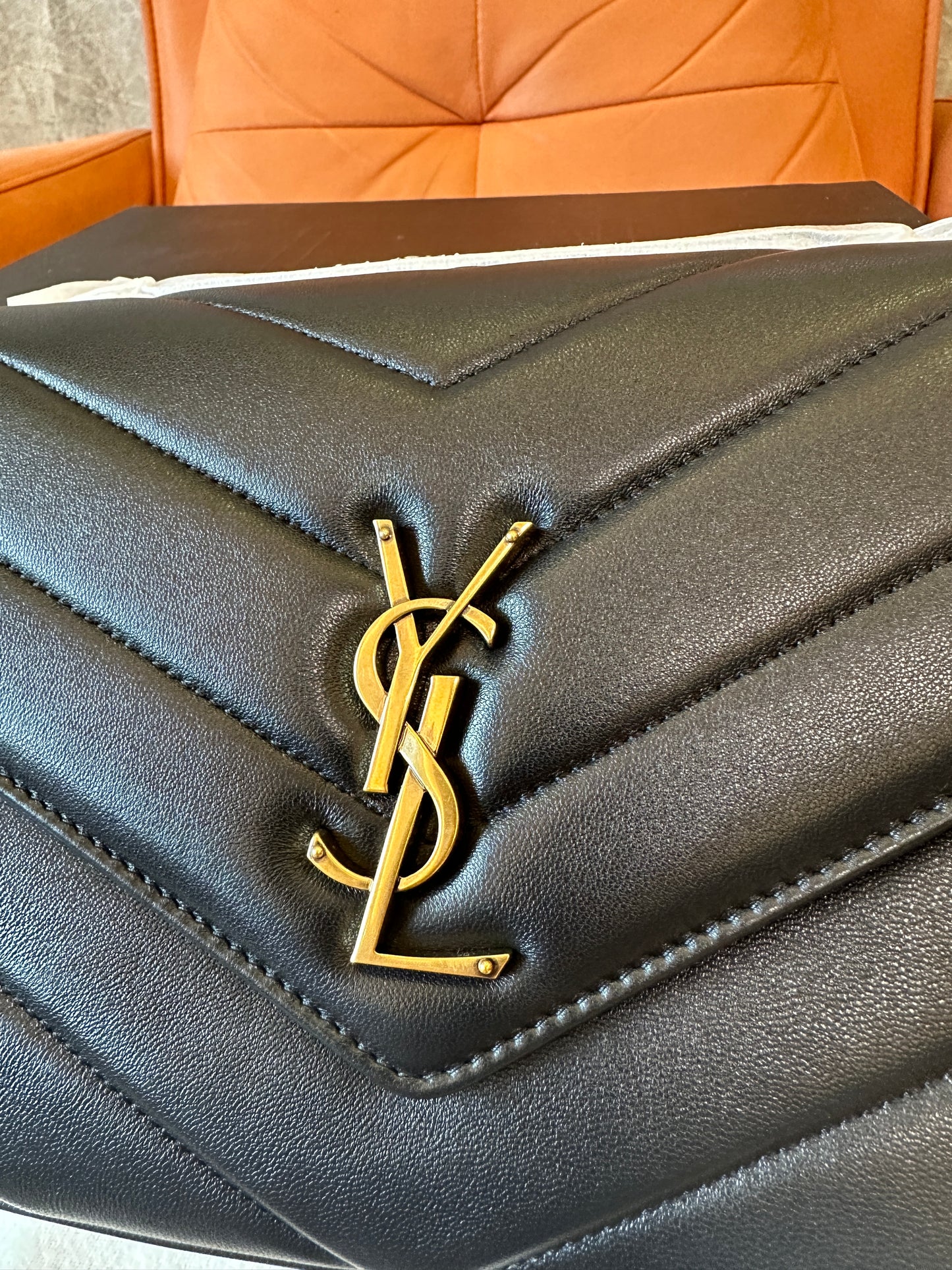 Saint Laurent YSL Monogram Chevron Flap Bag Black