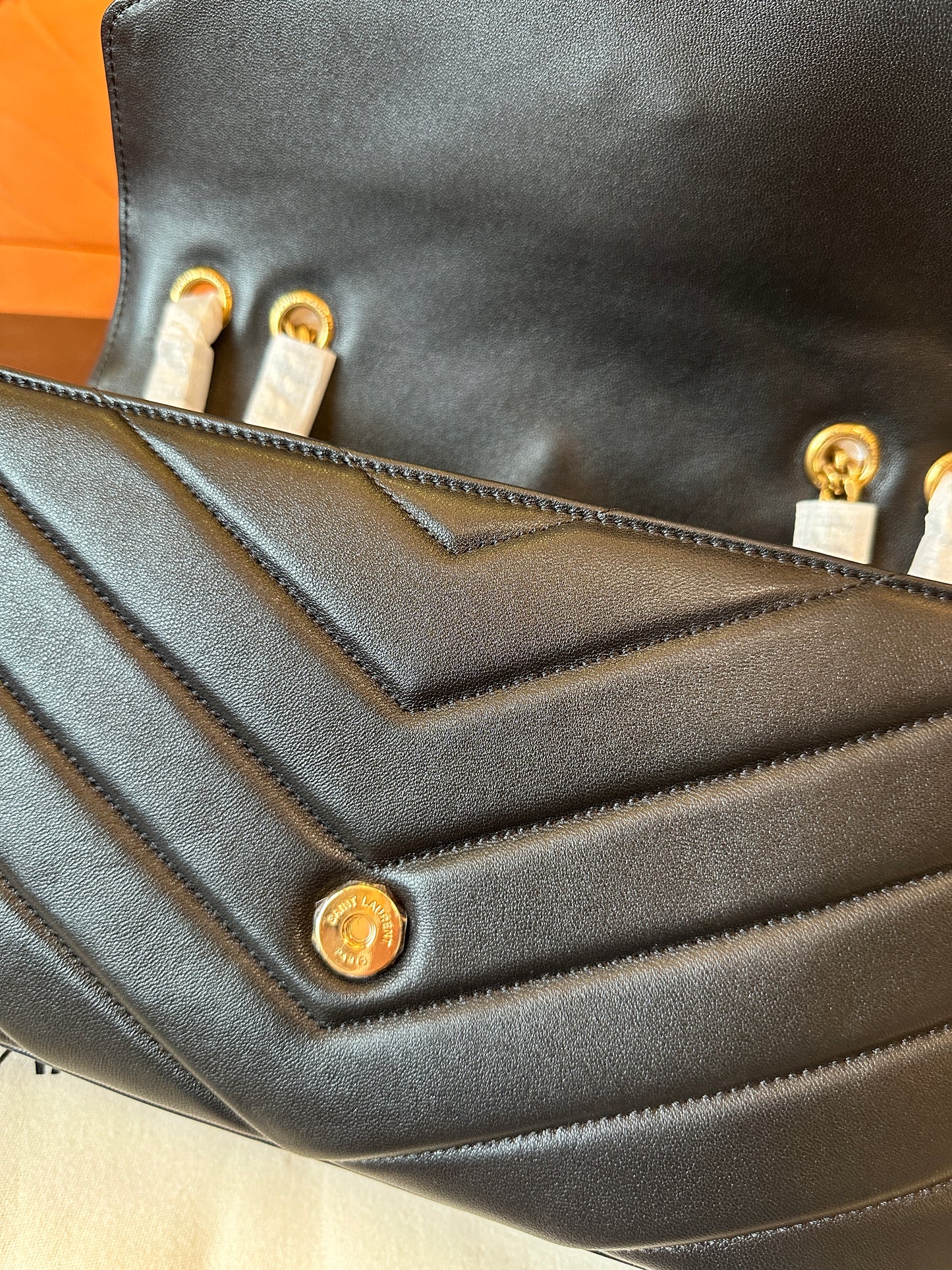 Saint Laurent YSL Monogram Chevron Flap Bag Black